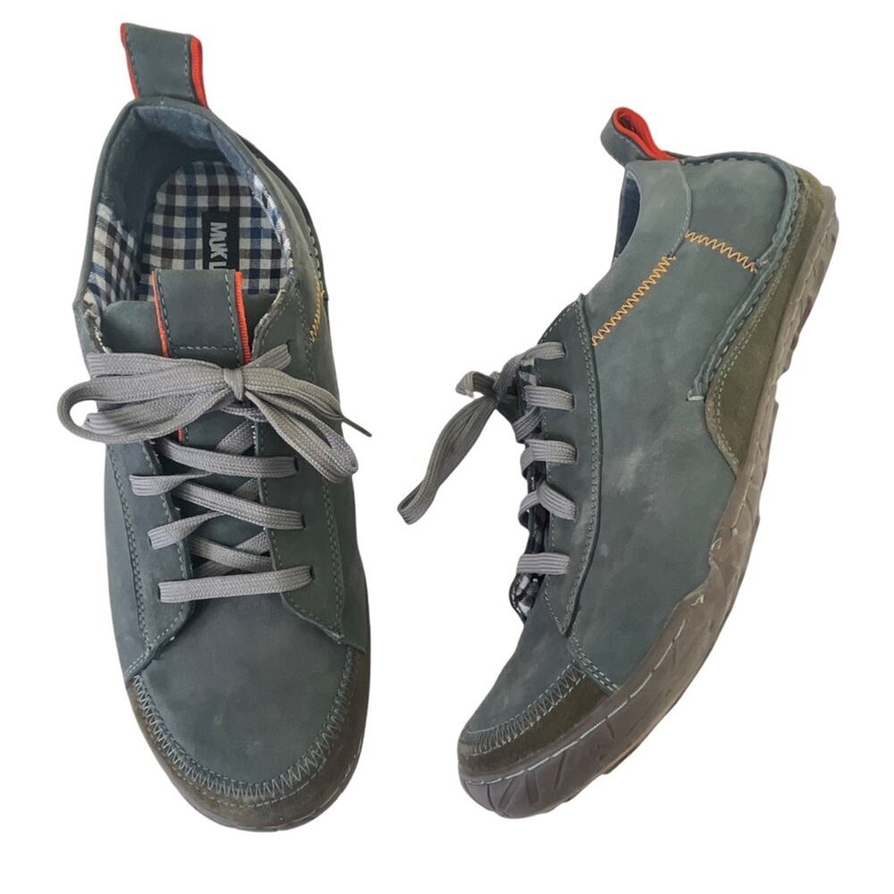 Muk Luks Suede Shoes Sz 13 Men's Leather Lace-up Sneakers Blue Orange Accent - Picture 2 of 9